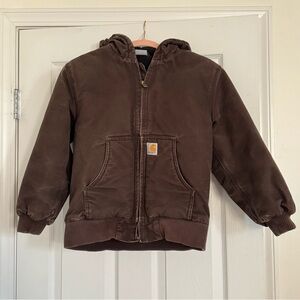 Carhartt Jacket Youth Boys Medium 10-12 Brown Hooded Duck Canvas